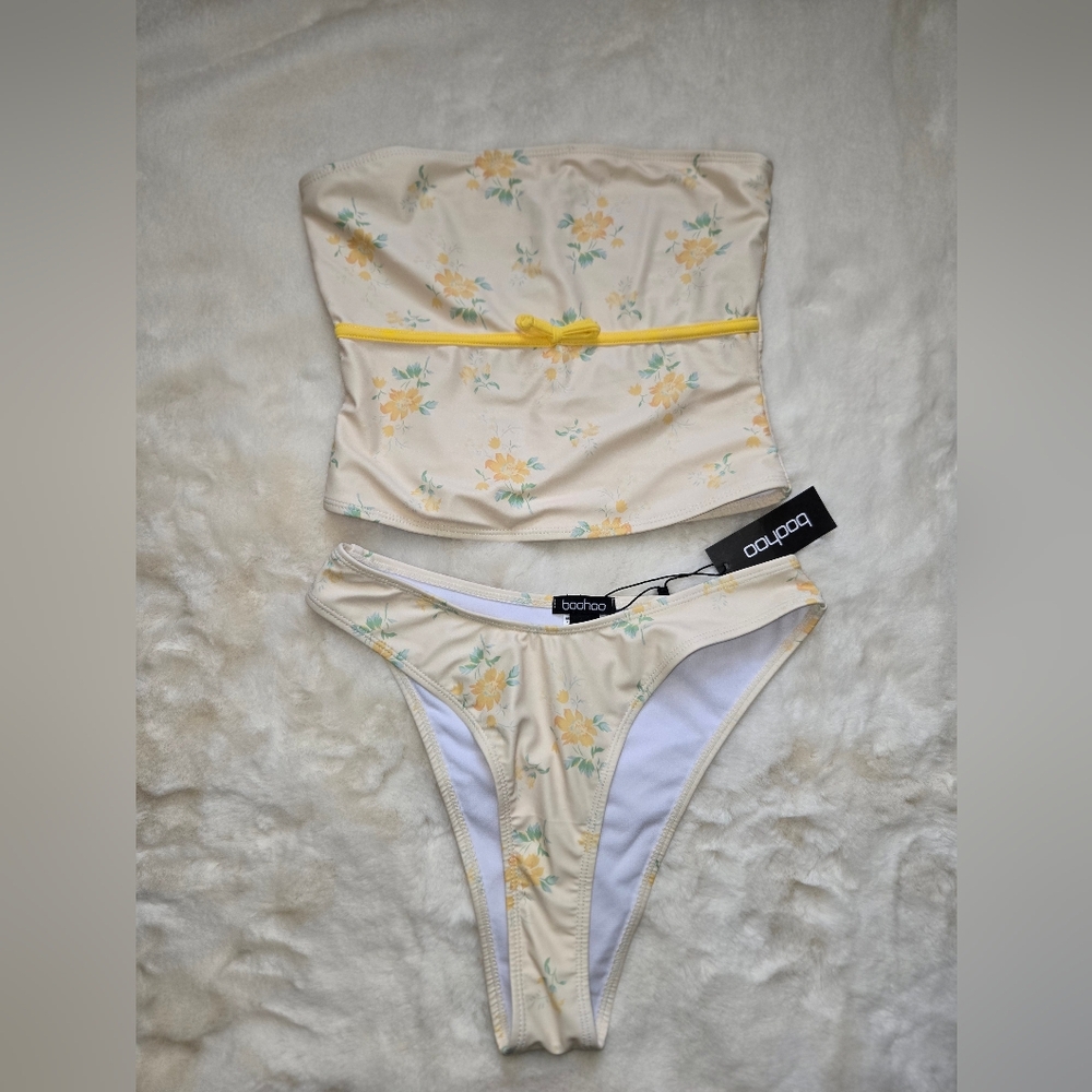 Boohoo Yellow Floral Two-Piece Set